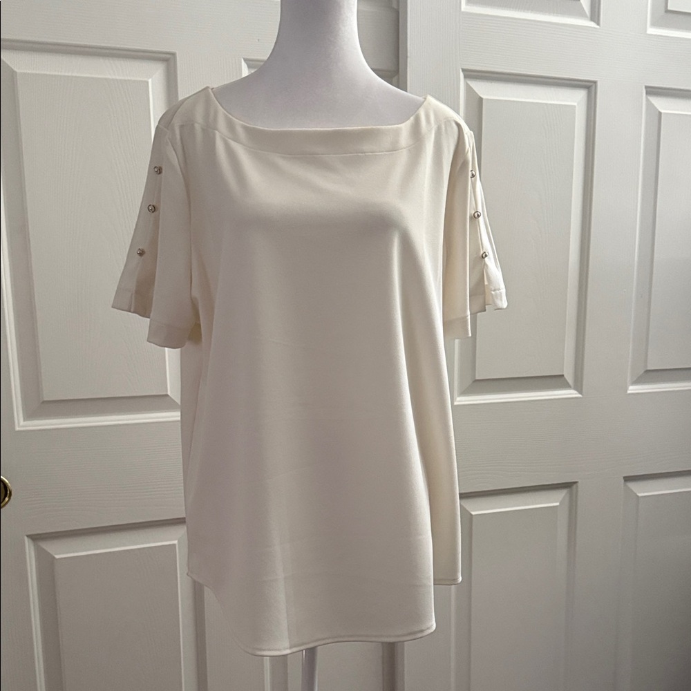 Ann Taylor Cream Blouse with Button Accents